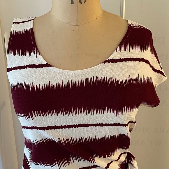 NWOT Willowmore Asymmetrical Burgundy and White Striped Dress - Picture 6 of 16